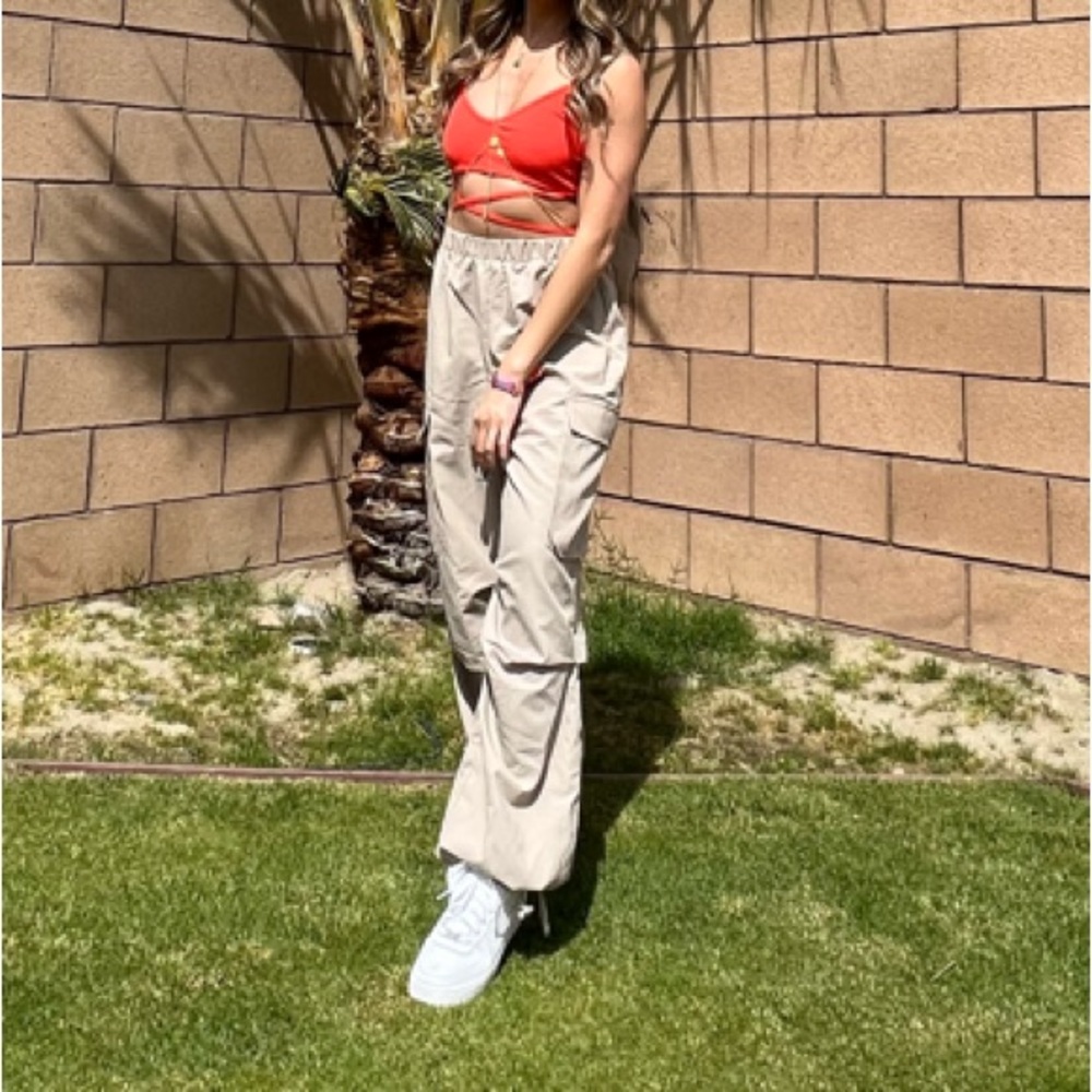 High Waisted Khaki Cargo Pants